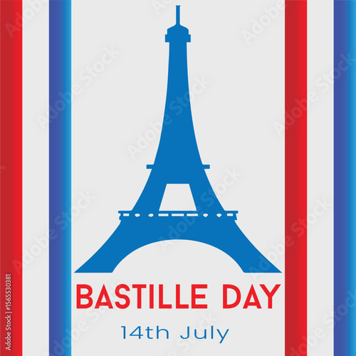Happy Bastille Day Celebration in France  with Eiffel Tower and French Flag, vector illustration