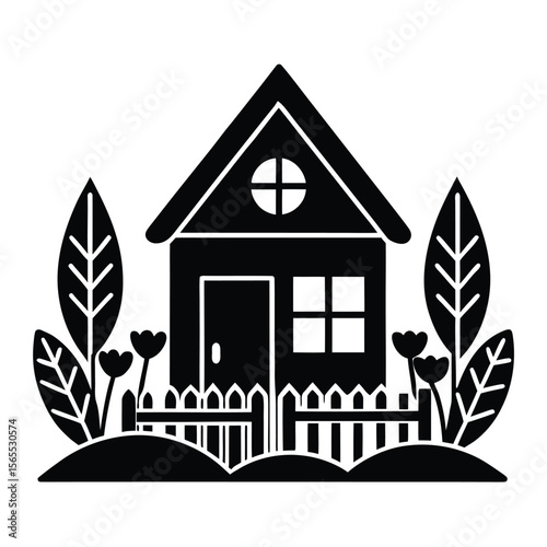 house with garden icon plants