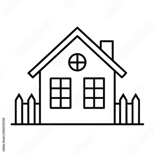 House with fence icon minimal flat design front