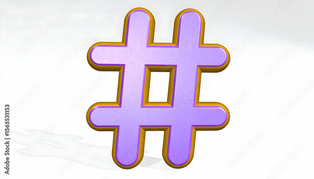 Obraz premium 3D Hashtag Purple Gold Symbol.