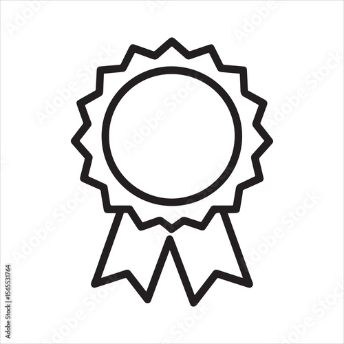 Vector art of a simple line art award badge with ribbon, isolated on white background