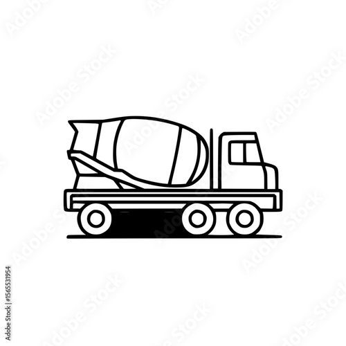 Concrete mixer truck illustration for construction concept in minimalistic style