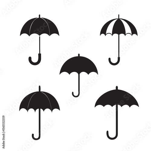 Set ofblack umbrella illustrations for weather and rain protection