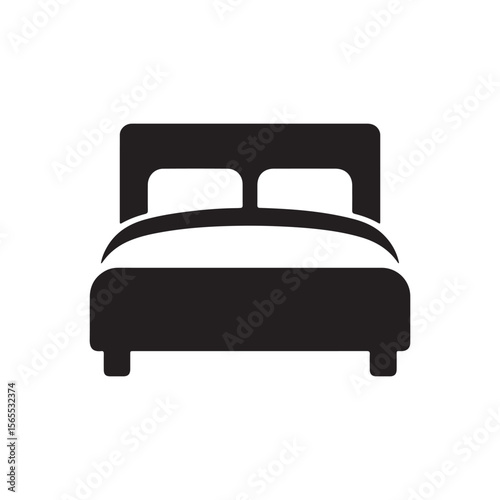 Minimalist Bed Icon with Pillows – Vector Black and White Furniture Symbol	