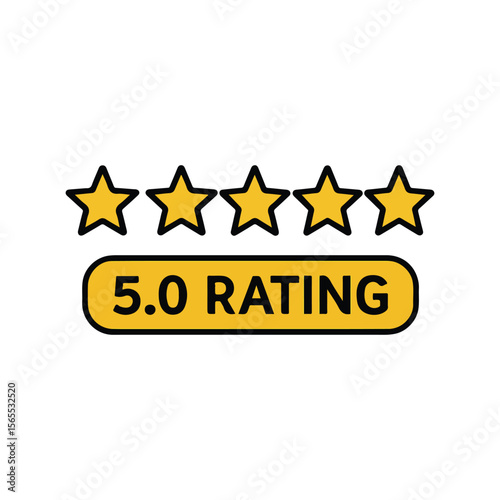 Five Star Rating Icon with 5.0 Score Badge – Vector Review Graphic

