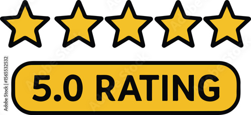 Five Star Rating Icon with 5.0 Score Badge – Vector Review Graphic

