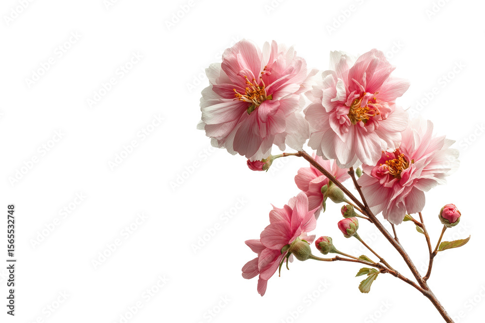 Fototapeta premium PNG Pink and white dahlia blossoms with buds on stems