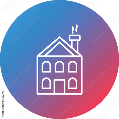 Winter Cabin Line Gradient Circle Background Icon