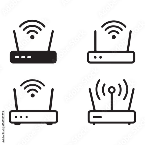 WiFi Router Icon Set – Wireless Network Signal Modem Clipart	