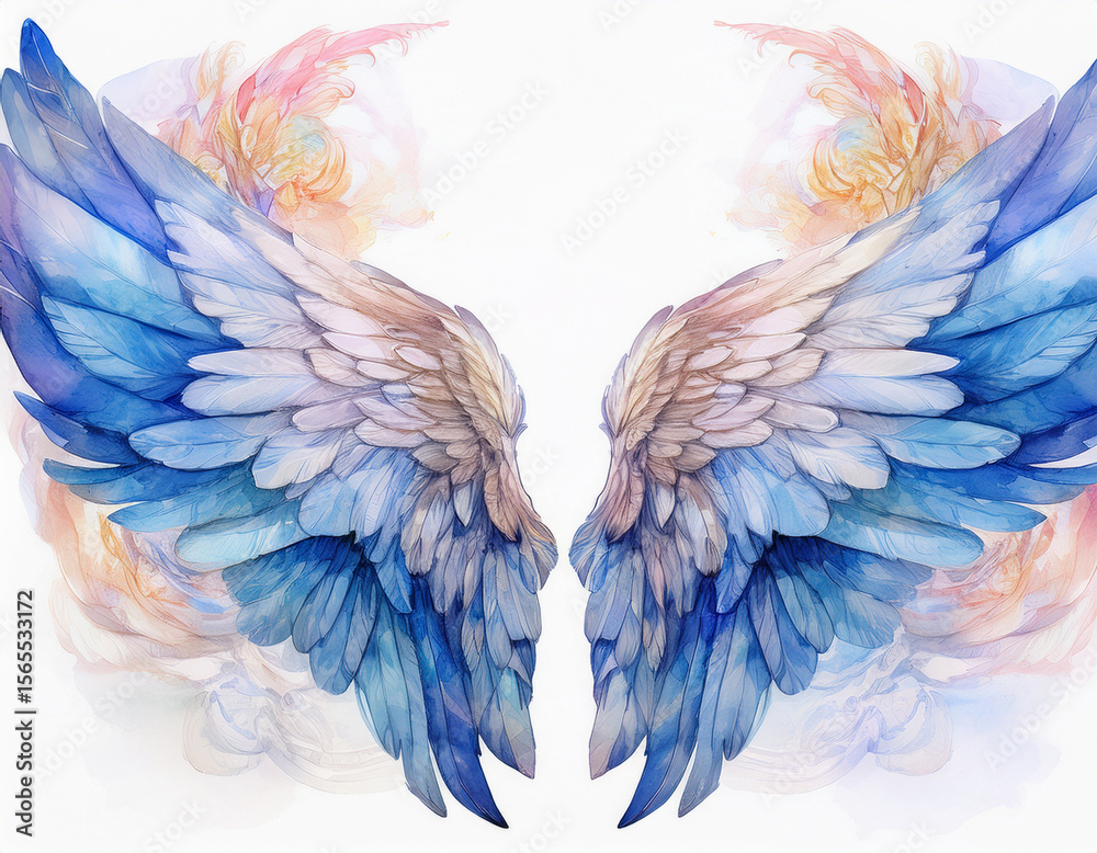 Fototapeta premium Watercolor Angel Wings – Ethereal Illustration in Soft Pastel Tones