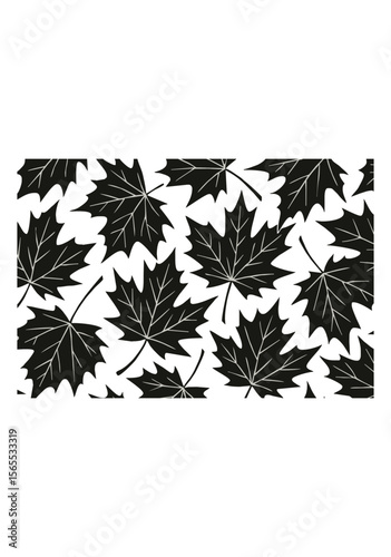 Black Maple Leaf Pattern on White Background for Autumn Themed Fabric, Wallpaper, Packaging and Nature Inspired Design Projects