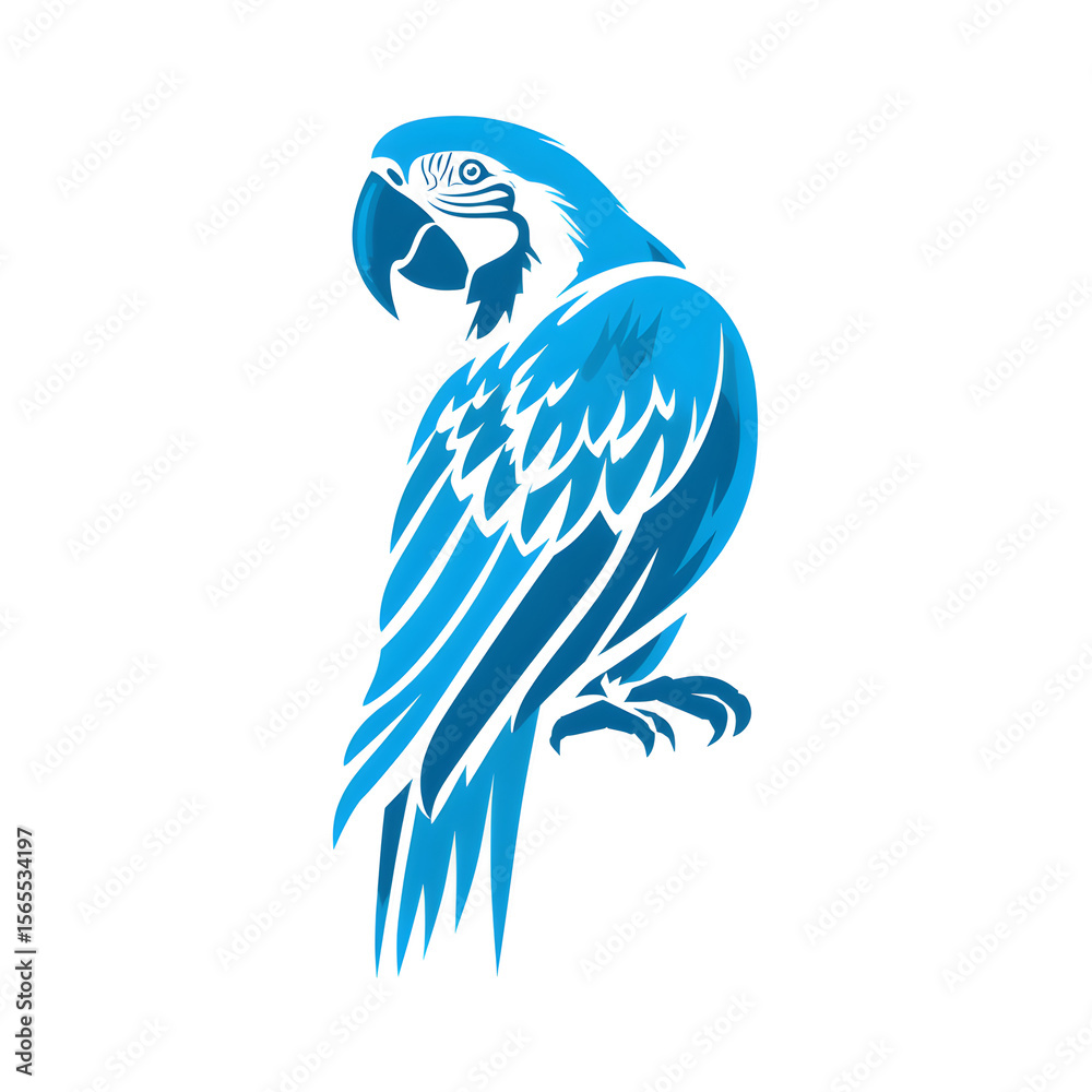 Obraz premium Sleek blue parrot logo, perching with tropical vibrancy, representing wildlife branding and creative design potential