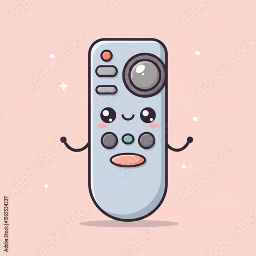 A cute, cartoon remote control with a happy expression, standing with arms outstretched.
