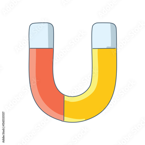 Magnet icon, half orange and half yellow, on white background