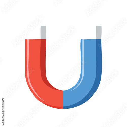 A vibrant illustration of a horseshoe magnet, showing red and blue poles.