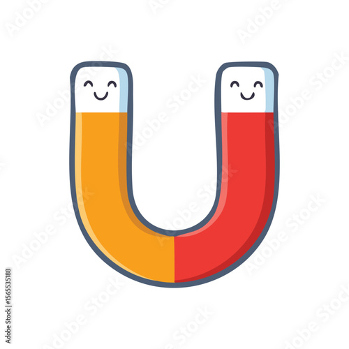A colorful magnet with a friendly face, symbolizing attraction and force