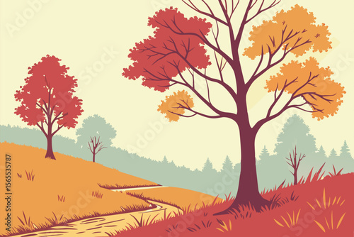 Autumn landscape with colorful trees and winding path