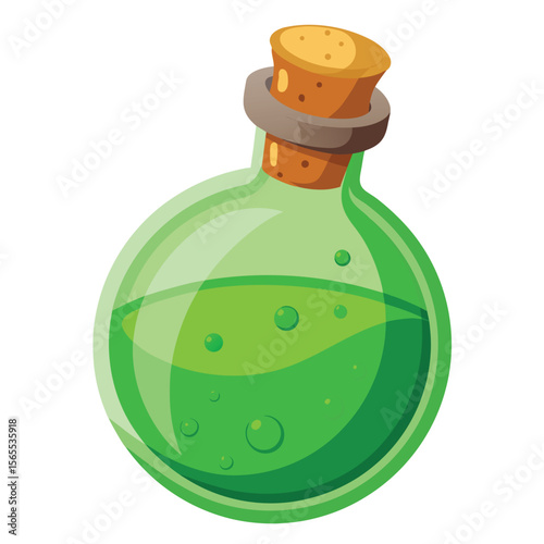 A vial of bubbling green potion with a cork stopper, evoking magic, science, and mysterious concoctions.