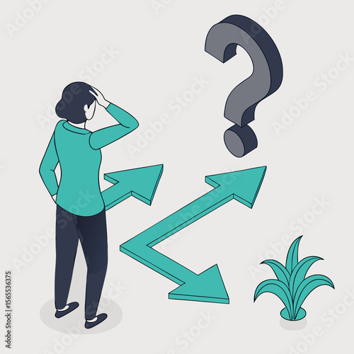  Isometric Illustration of Person Facing Decisions - Crossroads & Future Choices Dilemma