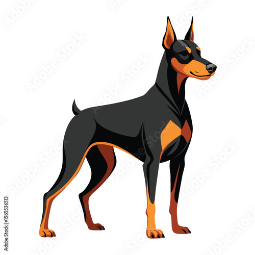 A vigilant Doberman Pinscher in a watchful, alert stance, showcasing its loyalty and protective nature.
