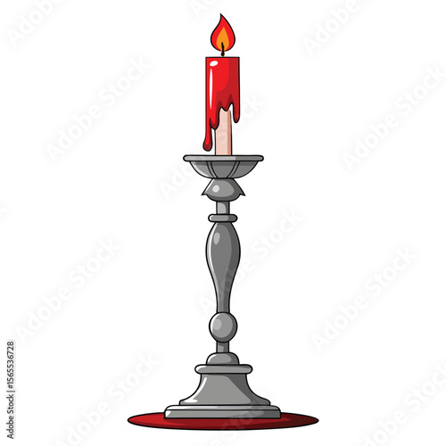 A vintage, tarnished silver candlestick with dripping wax, conveying an antique and atmospheric feel.