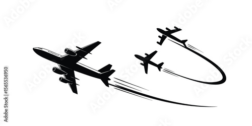 Professional Minimalist Airplane Trio Logo Concept with Velocity Lines and Altitude Variance in Black Silhouette