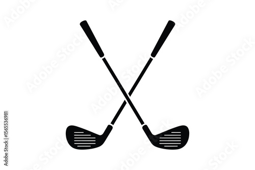 Minimalist Black Silhouette Crossed Golf Clubs Logo Emblem for Sports Branding.