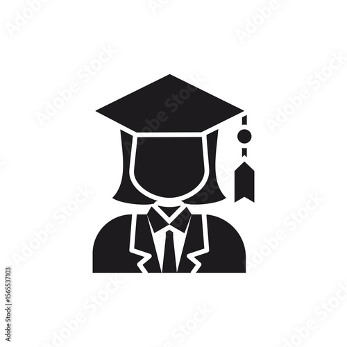 Graduate Woman Icon with Mortarboard and Graduation Gown