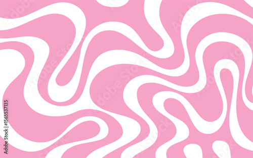 Wavy Pink and White Abstract Background Pattern. Retro Swirls Pink and White Abstract Design. Psychedelic Pink and White Curvy Background. Modern Groovy Pink and White background.