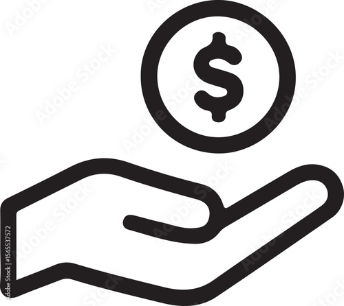 Hand Holding Dollar Icon – Vector Finance Symbol for Donation, Payment, Salary, and Economic Assistance Design

