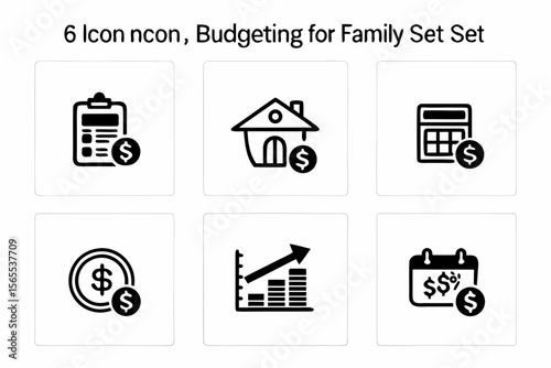 Six budgeting for family set icons isolated on white background