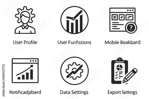 Various user interface icons isolated on white background
