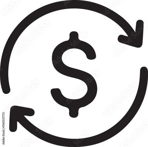 Dollar Currency Exchange Icon – Money Transfer Symbol with Circular Arrows for Finance, Banking, and Payment Apps

