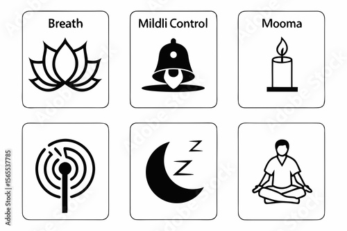 Mindfulness and meditation icons isolated on white background