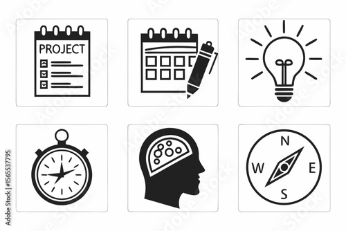 Project management icons isolated on white background