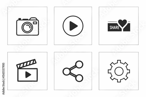 Media and sharing icons isolated on white background