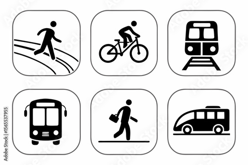 Public transportation icons isolated on white background