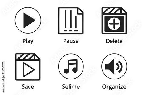 Multimedia player icons isolated on white background