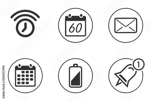 Various interface icons isolated on white background