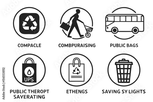 Various recycling and transportation icons isolated on white background