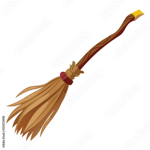 A witch's broomstick crafted from twisted wood and natural bristles, perfect for enchanting flights and magical journeys.