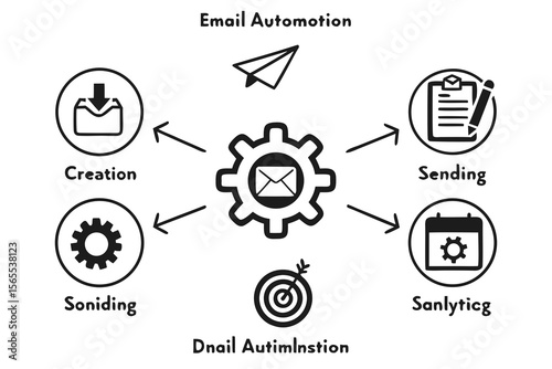 Email automation process icons isolated on white background