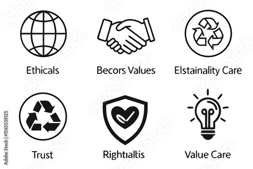 Ethical values and care icons isolated on white background