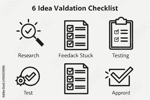Icons of idea validation checklist isolated on white background