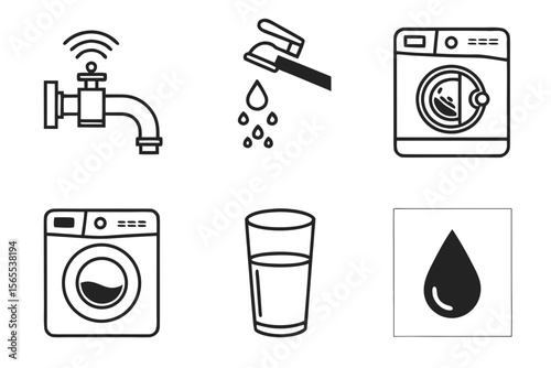 Icons of water and washing isolated on white background