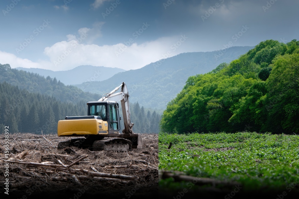 Naklejka premium Deforestation vs. Green Forest – Environmental Contrast