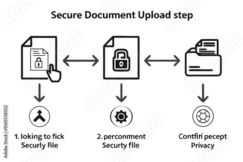 Secure document upload process steps isolated on white