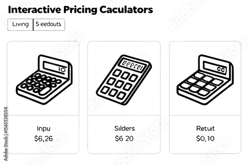 Three calculators isolated on white background show pricing