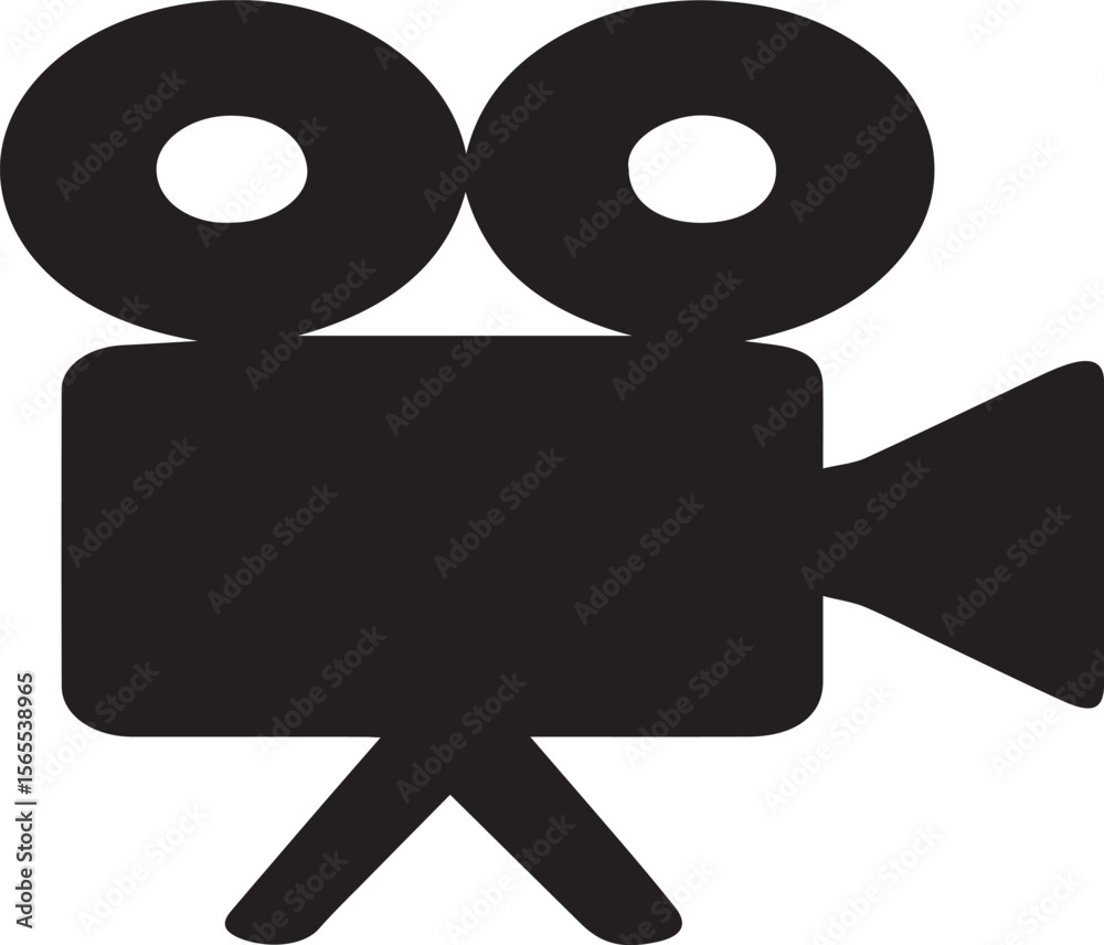 Naklejka premium Vintage Film Camera Icon Silhouette – Classic Movie Production Symbol Isolated on White Background for Multimedia and Cinematic Design Conceptssdsd