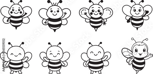 set of cartoon bee